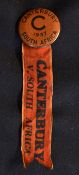 Rare 1937 Canterbury New Zealand v South Africa Springboks rugby lapel badge - in orange with