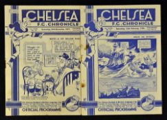 Pre-war Chelsea home programmes 1937/38 Manchester City, Portsmouth. (2) Fair, rusty staples.