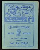 Pre-war 1938/39 Millwall v Plymouth Argyle Division 2 match programme at The Den dated 24