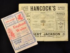 1922 Wales v England Rugby Programme: Standard issue for the second clash in Wales after WW1 for