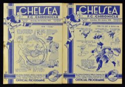 Pre-war Chelsea home programmes 1937/38 Huddersfield Town, Middlesbrough. (2) Fair-Good.