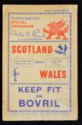 1939 Wales v Scotland Rugby Programme: From 4th Feb. at Cardiff, the normal Welsh value-for money