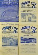 Cardiff City v Tottenham Hotspur match programmes 1950/51 (friendly), 1952/53, 1953/54, 1956/57. (4)