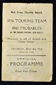 Rare 1940 Rugby League War time programme - 1936 Touring Team v 1940 Probables - Proceeds in aid