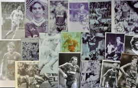 Collection of autographed b&w pictures of 1980's Liverpool players to include Steve Staunton, Gary