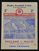 1937 England v Wales Rugby Programme: Normal Twickenham style of the era, single folded card with