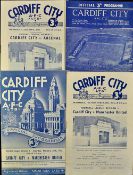 Cardiff City v Manchester United match programmes 1953/54, 1954/55, 1956/57, v Arsenal 1952/53. (