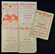 1946/47 Liverpool home football programmes v Everton, Aston Villa, Sunderland 1948/49 Derby County