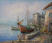 Acrylic on board of a harbour scene