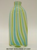 Archimede Seguso for Murano glass bottle vase with green white and blue banded decoration,