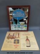 A Babycham advertising mirror together with Old Schenley and Walker's gin advertising posters