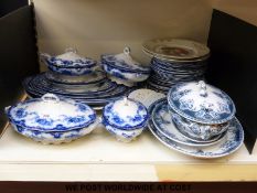 A collection of Victorian dinner ware including five graduated meat plates, tureens,