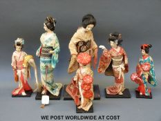 Six Japanese geisha dolls (maximum H40cm)