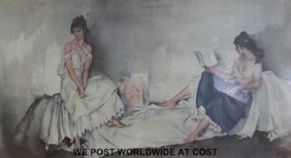 William Russell Flint pencil signed print of two ladies reading (33 x 57cm)