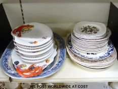 A collection of Masons game birds plates, other large meat plates, fish service etc.