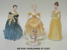 Royal Doulton figurines Adrienne and Mary Had A Little Lamb together with two Coalport figurines