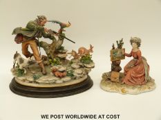 A Capodimonte figure of an artist and another larger signed example of a shooting scene