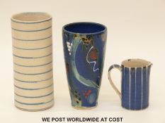 Three items of Sue Binns Cornish pottery comprising a jug and two vases