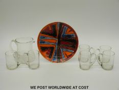 Poole Delphis pattern charger and a Whitefriars lemonade set