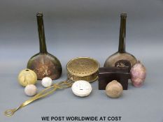 A quantity of collectables to include Anne James studio pottery vase, glass bottles,