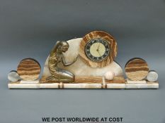 An Art Deco marble clock garniture,