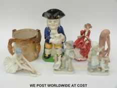 A Royal Doulton figurine Top o' the Hill, Copeland toby jug,