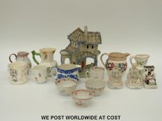 A collection of first period Worcester tea bowls together with a Staffordshire pastille burner and