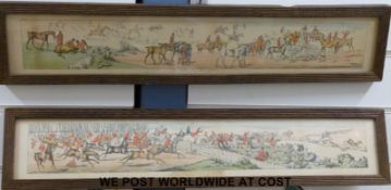 Four 19thC hunting/coaching coloured engravings (each 10 x 60cm)