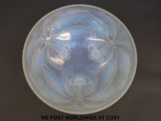 G Vallon French Art Deco opalescent glass bowl decorated with cherries, impressed G Vallon France,