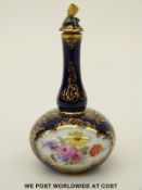 Meissen 19thC miniature scent bottle hand decorated with flowers on a blue ground,