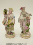 Meissen pair of figures, one a lady holding a garland of flowers,