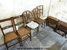 A collection of small 19th/20thC oak tables including carved oak peg jointed example