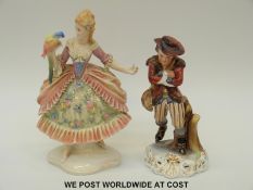 Karl Ens figurine of a lady holding a pet parrot (27cm tall) and a Crown Derby figure