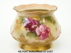 Royal Worcester squat vase hand decorated with roses,