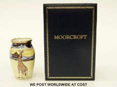 Moorcroft Enamels miniature vase with giraffe design, with original box (6.