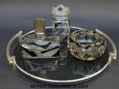 Three Art Deco style glass items comprising pot, scent bottle and dish,