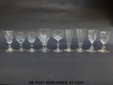 Nine Georgian and similar drinking glasses including pairs,