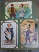 Edwardian/WWI postcard album containing 500 plus cards including humourous, WWI, naval, airship,