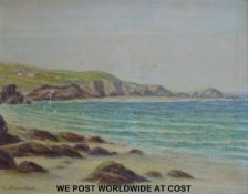 A Bonheur oil on board 'St Ives Bay' in white painted frame (26 x 33cm)
