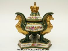 Sevres lidded inkwell with eagle finial (17cm tall)