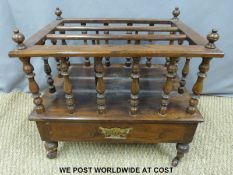 A 19thC rosewood Canterbury with single drawer raised on ceramic castors (H53 x W56 x D40cm)