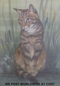 David Blake (Bristol Savages) watercolour cat in vegetation (39 x 27cm)
