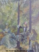 William Russell Flint pencil signed print girl on swing with further girls looking on (58 x 44cm)