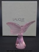 Lalique Papillon rose pink glass butterfly, signed to base 'Lalique France', 8cm tall,