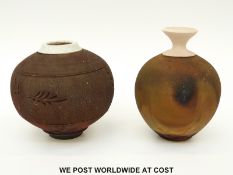 Two Raku studio pottery vases, possibly Latvian,