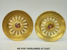 Aynsley pair of cabinet plates, the central cartouches decorated with fruit,