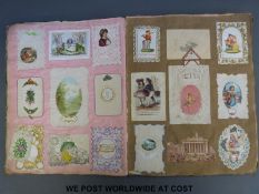 A well filled Victorian scrapbook with cutouts, cards,