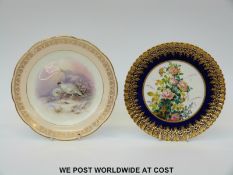 Cauldon cabinet plate hand decorated with ptarmigan and signed J.C.