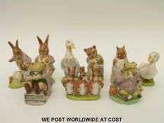 Nine Beswick Beatrix Potter figures including Mr Jackson with V-shaped base