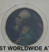 A circular possibly 18thC oil on board of a philosopher in a gilt frame (diameter 8cm)